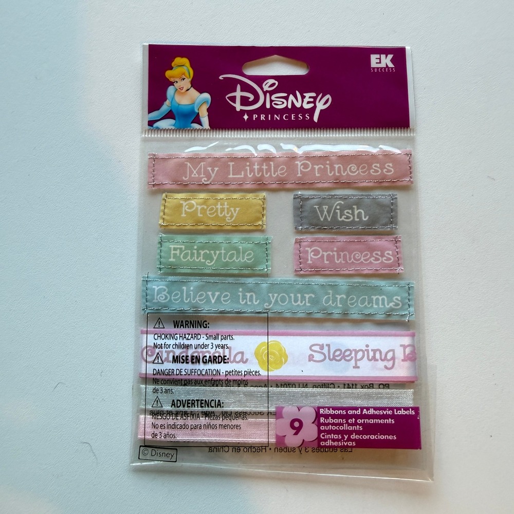 Disney Princess EK Success Ribbons and Adhesive Labels 9pc Set DRP001 Cinderella